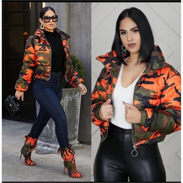 Camouflage Orange Print bomber Jacket